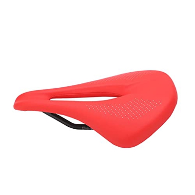DEWIN 155mm Ancho Fibra de Carbono Cuero Bicicleta sillín cojín Hueco Ciclismo Carretera Bicicleta cojín(Rojo)