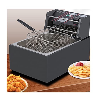 Freidora, freidora eléctrica Comercial de 10 l, freidora eléctrica de un Solo Tanque Grande de Acero Inoxidable de encimera de 2500 W, Cesta de Aceite