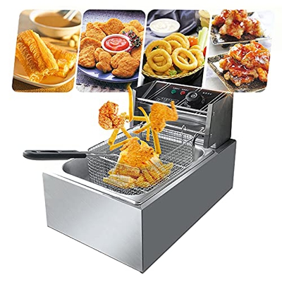 Freidora, freidora Comercial de 6L, freidora eléctrica de Acero Inoxidable con Control de Temperatura Ajustable con Cesta, para Restaurante de Cocina 