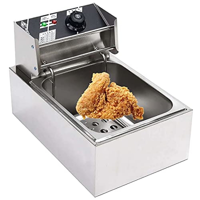 Freidora, freidora eléctrica de 6L, freidora de Grasa Profunda Francesa Comercial de Cocina de Acero Inoxidable de encimera de 2500 W, para freír dona