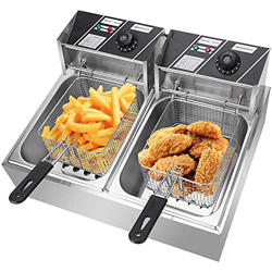 Freidora, Freidora eléctrica Comercial de 12 l, Freidora eléctrica de Acero Inoxidable con Doble Tanque de 5000 W, para el hogar Restaurante Cocinar A en oferta