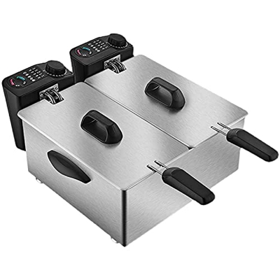 Freidora, freidora eléctrica Comercial, freidora de Doble Cesta de Acero Inoxidable Resistente de 7 l, para Hacer Papas Fritas, Pescado, Pavo