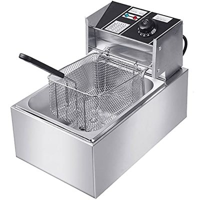 Freidora, freidora de Servicio Pesado de 2500 W, freidora eléctrica Comercial de Acero Inoxidable con encimera de 6 l con Cesta extraíble, para freír 
