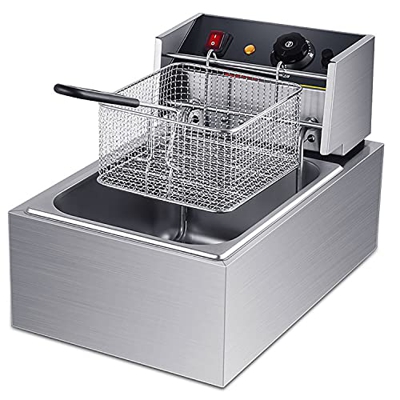 Freidora, Freidora Comercial de 10L, Freidora eléctrica de encimera de Acero Inoxidable de 3000W con Tapa y Cesta, para Restaurante de Comida rápida