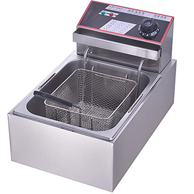 Freidora, freidora eléctrica de 2500 W, freidora Francesa de Acero Inoxidable de un Solo Tanque de 10 l con Cesta, para Restaurante Comercial de Comid