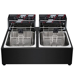 Freidora, freidora Comercial de 5000 W, freidora eléctrica de Cocina de Doble Tanque de Acero Inoxidable 2X6L con cestas, para Hacer Cocina para freír precio