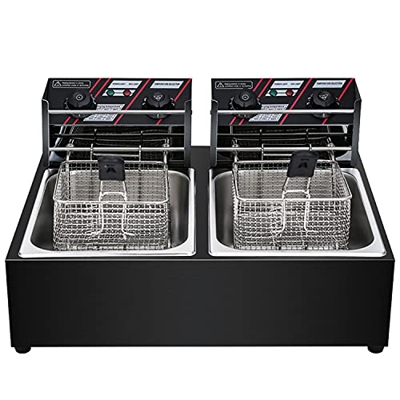 Freidora, freidora Comercial de 5000 W, freidora eléctrica de Cocina de Doble Tanque de Acero Inoxidable 2X6L con cestas, para Hacer Cocina para freír