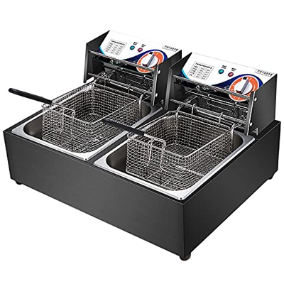 Freidora, freidora Comercial de 12 l, freidora eléctrica de Doble Cesta de Acero Inoxidable con Control de Temperatura Ajustable, para Restaurante, ho