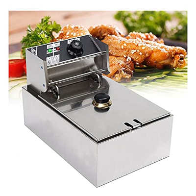 Freidora, freidora eléctrica de 2500 W, freidora Francesa de Acero Inoxidable con encimera de un Solo Tanque de 6 l con Cesta, para Restaurante domést