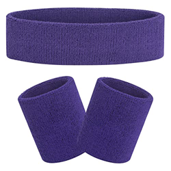 FACATH Conjunto de banda para el sudor de color morado, conjunto de muñequeras de tela de rizo, ejercicio atlético, baloncesto, muñequera, diademas en oferta