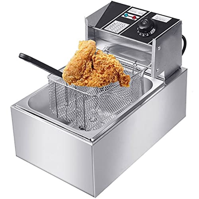 Freidora, freidora eléctrica de Acero Inoxidable de 6 l, Control de Temperatura Ajustable, freidora Comercial de Servicio Pesado con Cesta, para Resta