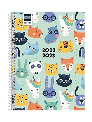 Finocam - Agenda 2022 2023 Básica Semana Vista Horizontal Septiembre 2022 - Junio 2023 (curso lectivo) + Julio y Agosto resumidos Animales Español