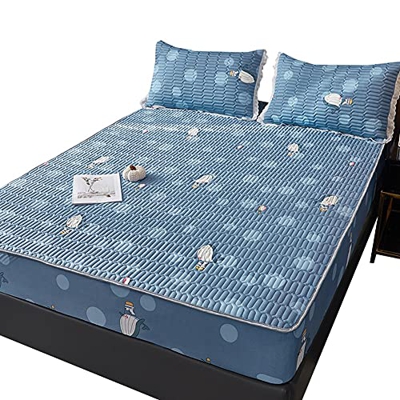 FMOPQ Juego de Tres Piezas de colchón de látex Colchoneta de Seda de Hielo Colchón de colchoneta de Paja de Verano Lavable Hogar Individual y Doble (C