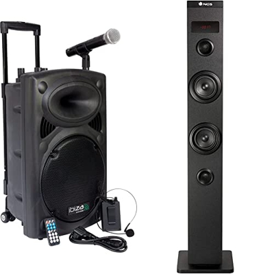 Ibiza Sound Port12Vhf- BT Sistema De Sonido Portátil Y Autónomo De 12%22/30 Cm, USB, Bluetooth + Ngs Sky Charm - Torre De Sonido Bluetooth 50W con Man