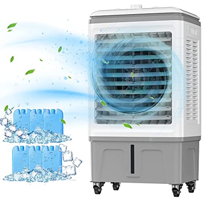LANGTAOSHA Enfriador de Aire evaporativo, Ventilador enfriamiento pantano 3 en 1 con Cajas Cristal Hielo, Tanque Agua y Ruedas, Enfriador velocidades 