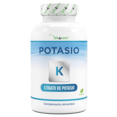 Potasio - 240 cápsulas - Altamente dosificado: 1143 mg por cápsula, de los cuales 400 mg de potasio elemental - 100% citrato de potasio - Vegano