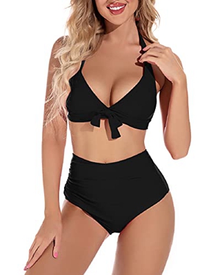 Voqeen Mujeres Cintura Alta Trajes de Baño Bowknot Delantero Bañador de Conjunto de Bikini Push up Sujetador Acolchado Traje de baño Bikini para Mujer