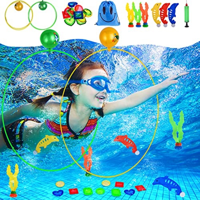 Faburo 20pcs Juguetes de Buceo para Niños, Anillos de Buceo para Niños, Juguete de Natación Buceo en Piscina, Juegos para niño de Buceo Incluir Anillo