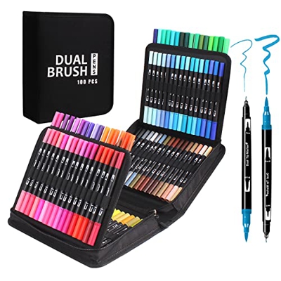 100 Colores Rotuladores Lettering , Lyuvie Rotuladores Punta Pincel Brush Pens para adultos y Niños,Rotuladores Acuarelables Marcadores para Artistas,