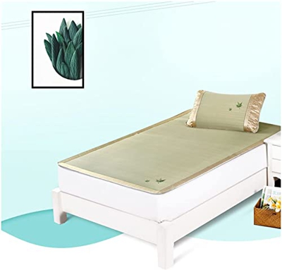 Colchoneta de Verano Alfombra de paja natural for la cama interior, espesor y plegable alfombra for dormir de verano con funda de almohada, bordado de