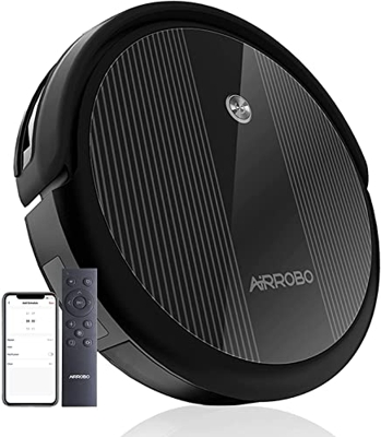 AIRROBO Robot Aspirador, Succión de 2600 Pa, Súper Delgada, Conexión WiFi, Control por Remoto, App, Alexa y Google Home, Ideal para Pelo de Mascotas, 