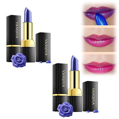 MOTZQI Long-Lasting Moisturizing Lipstick, YANQINA Magical Discoloration Blue-Rose Temperature Changing Lipstick, with Flash Long-Lasting Long-Lasting