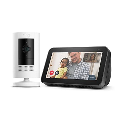 Ring Stick Up Cam Battery de Amazon + Echo Show 5 (2.ª generación, modelo de 2021) - Pantalla inteligente con Alexa | Cámara de seguridad HD con comun