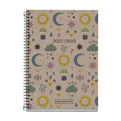 Miquelrius MR26289 Agenda septiembre 2022 junio 2023 - Semana Vista - Tamaño Activa 11.7 x 17.4 cm - Bilingüe: español, inglés - Reciclada - Lunas características