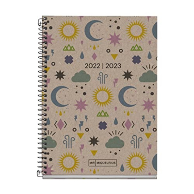 Miquelrius MR26289 Agenda septiembre 2022 junio 2023 - Semana Vista - Tamaño Activa 11.7 x 17.4 cm - Bilingüe: español, inglés - Reciclada - Lunas