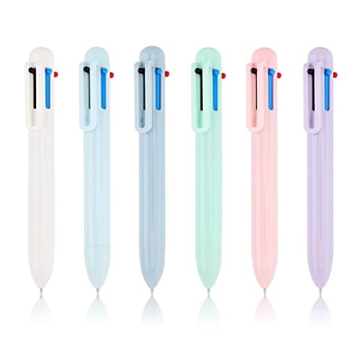 Hileyu 6 Piezas Boligrafo Multicolor 6 en 1 Bolígrafos de Bola Retráctiles Punta Media 0,5mm 6 Colores Retráctiles para Material Escolar de Oficina, R