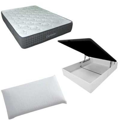 SoloDuerme - Pack colchón Carbono de muelles ensacados + Canapé + Almohadas (Cerezo, 90x200)