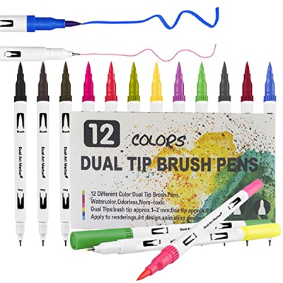 Newaner Rotuladores Lettering 12 Colores Rotuladores Doble Punta Acuarelables, Rotulador Permanente Brush Pen Rotuladores Profesionales para Diario Ca