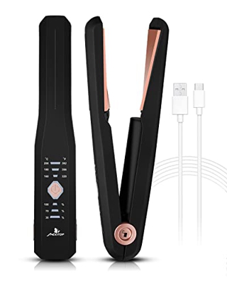 Mini Plancha de Pelo Inalámbrica, FERNIDA Plancha y Rizador de Cerámica Recargable por USB 2 en 1, 3 Niveles de Temperatura Ajustable