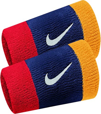 Nike Par de muñequeras de tenis largas Swoosh Double Wide más colores Federer Nadal (Midnight Navy - University Red - University Glod - White)