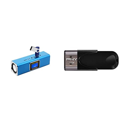Technaxx Musicman MAAltavoz portátil (Jack 3.5 mm, USB, MicroSD, 2 x 3 W RMS, Pantalla LCD, UKW, 150 Hz18 kHz), Color Azul + PNY FD16GATT4-EFMemoria U