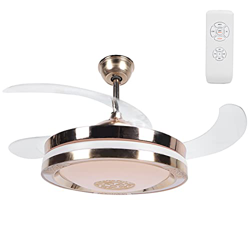 Dioche Ventilador de Techo con Mando a Distancia, lámpara con Ventilador, 4 aspas retráctiles, LED 3 Cambios de Color, silencioso, función Invierno/Ve en oferta