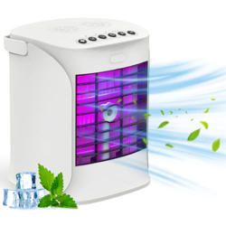 Aire Acondicionado Portatil,Enfriador de Aire Silencioso 3 en 1 Mini Refrigerador de Aire Ventilador Humidificador con 7 luces de ambiente coloridas precio