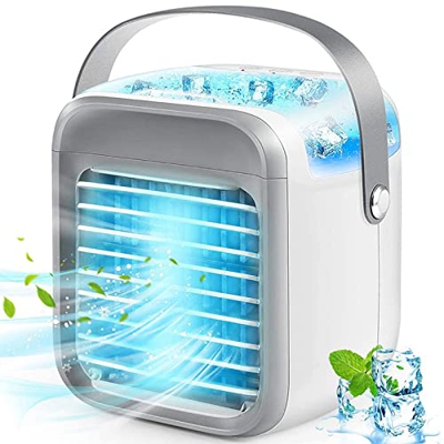 ANGELIA COMEAUX Aire Acondicionado Portátil, Enfriador De Aire Personal De Bajo Ruido con 3 Velocidades Y 7 Luces Nocturnas, Batería Recargable De 200