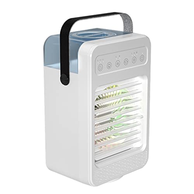ANGELIA COMEAUX Ventilador De Aire Acondicionado Portátil, Enfriador De Aire De Bajo Ruido 4 En 1 Recargable por USB con Luz De 7 Colores Y 4 Velocida