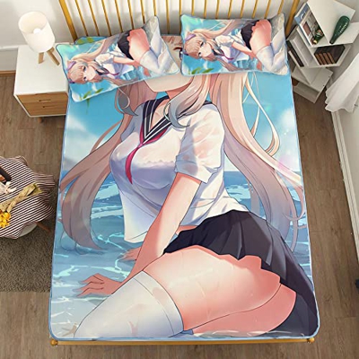 ACOSDARY Impacto de Genshin: Sangonomiya Kokomi Baisi falda corta Colchón, Microfibras de impresión 3D Alfombrilla de seda de hielo de anime, almohadi