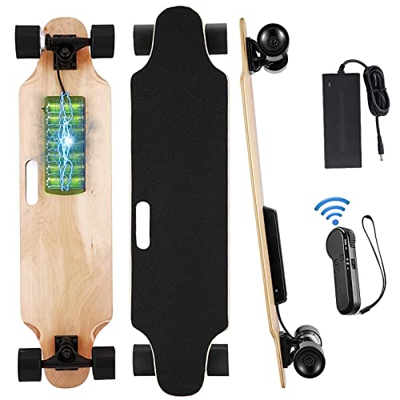Longboard Skateboard Electrico con Control Remoto, Longboard Skateboard Completo 3 Velocidades,Velocidad Máx 20km/h,8 Capas Madera Arce Completa Monop