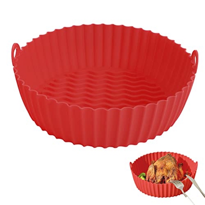 Wushuang Olla de Silicona para freidora de Aire - Cesta de freidora de Aire Reutilizable Segura de Grado alimenticio,Sartén de Silicona para freidora 