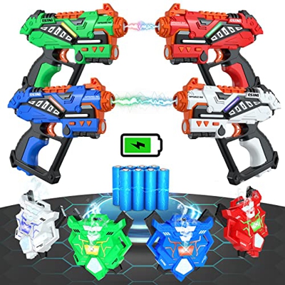 HOGOKIDS Pistola Láser, 4 Juegos de Láser Tag Recargables y Chaleco de Spray para Niños Muchachas Adolescentes Adultos Juegos Regalos de Jardín Interi