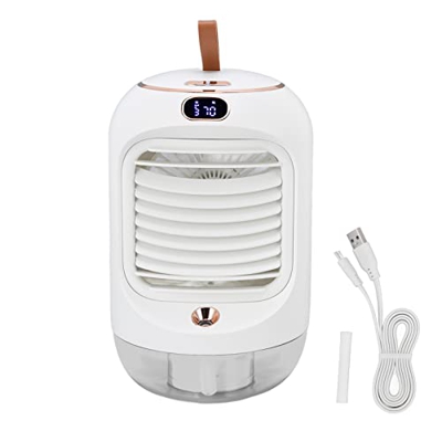 Mini Aire Acondicionado, Ventilador humidificador pequeño con Ajuste de 3 Engranajes, refrigeración por Agua con luz Nocturna con Carga USB con 5 aspa