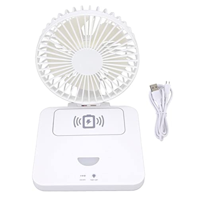 Ventilador eléctrico, ventilador de escritorio USB, compatible con carga de teléfono inalámbrico, luz nocturna regulable, 3 velocidades, ventilador de