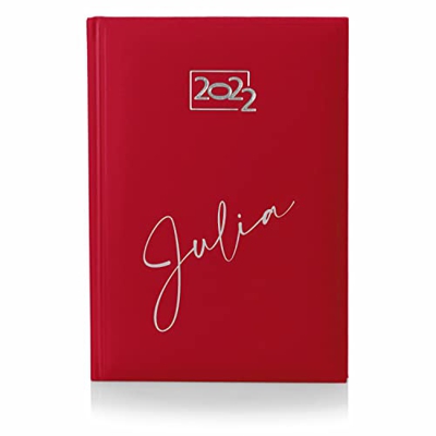 AGENDA ROJA 2022 PERSONALIZADA con tu nombre | Tapa Dura Acolchada de Polipiel, 12 Meses, Página por día, Mapa de España, Tamaño A5, Marca páginas inc
