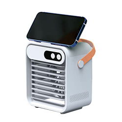 Ventilador de nebulización de mesa, enfriador de aire USB con soporte para teléfono móvil, enfriamiento rápido, súper silencioso, ventilador personal  características