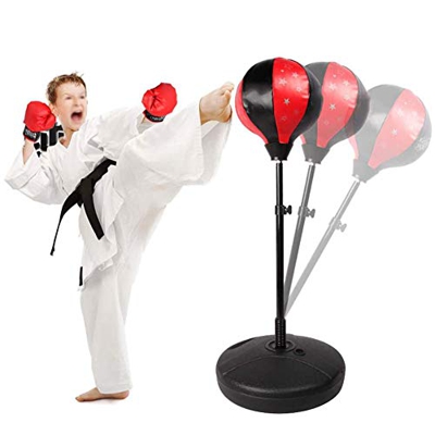 Juego de bola de boxeo para niños - altura ajustable 35-51 pulgadas, con soporte de punzonado, guantes, bomba de mano - Bola de aceleración de entrena