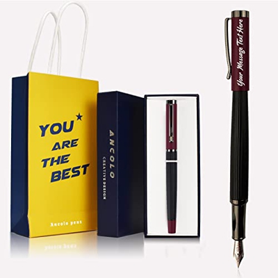 Pluma Estilográfica Personalizada, con Caja de Regalo, Tarjeta de Regalo, Grabado con su Nombre, Mensaje, en la Pluma, Perfecta para Hombres y Mujeres