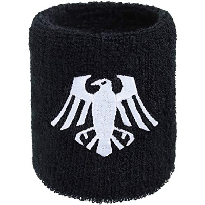 Vikings Crow - Muñequera vikinga con bordado de águila para el sudor y tejido de rizo absorbente nórdico duro Rock Merch muñeca brazo negro Heavy Meta